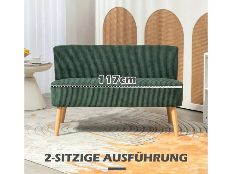 HOMCOM Sofa 2 Sitzer Modern Couch für Wohnzimmer 117 x 56 x 77 cm