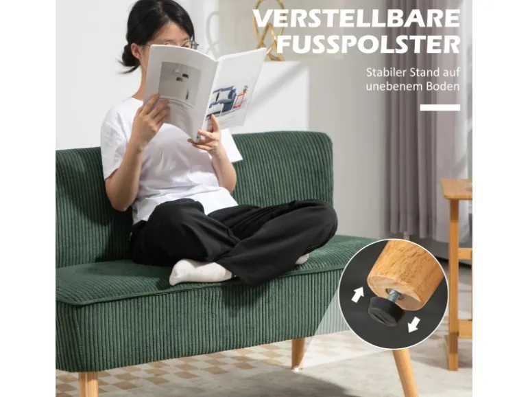 HOMCOM Sofa 2 Sitzer Modern Couch für Wohnzimmer 117 x 56 x 77 cm
