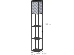 HOMCOM Stehleuchte mit Regalen E27 bis 40W Holz Schwarz 26 x 26 x 160 cm