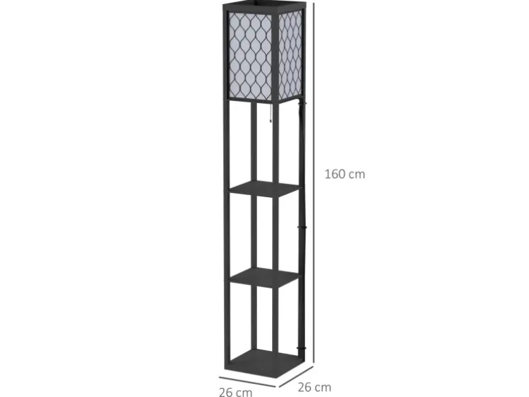 HOMCOM Stehleuchte mit Regalen E27 bis 40W Holz Schwarz 26 x 26 x 160 cm