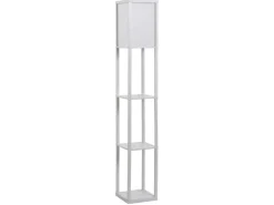 HOMCOM Stehleuchte mit Regalen E27 Holz Weiß 26 x 26 x 160 cm Ohne Glühbirne