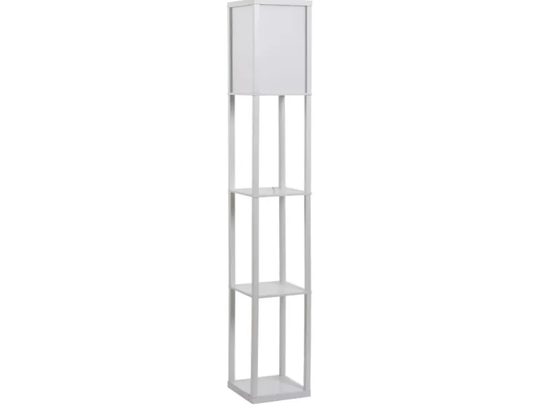 HOMCOM Stehleuchte mit Regalen E27 Holz Weiß 26 x 26 x 160 cm Ohne Glühbirne