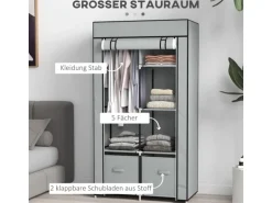 HOMCOM Stoffschrank mit 5 Fächern Reißverschluss Hellgrau 83 x 42,5 x 162,5 cm