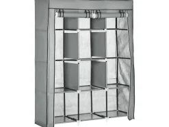 HOMCOM Stoffschrank mit Kleiderstangen 8 Ebenen Faltbar Hellgrau 125x43x162,5cm