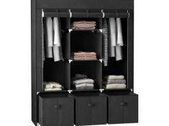 HOMCOM Stoffschrank mit Kleiderstangen Schubladen Faltbar Schwarz 125x43x162,5cm
