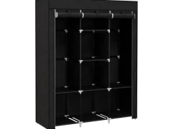 HOMCOM Stoffschrank mit Kleiderstange 8 Ebenen Faltbar Schwarz 125 x 43 x162,5cm