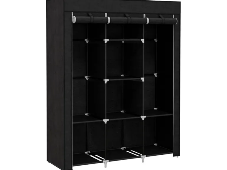 HOMCOM Stoffschrank mit Kleiderstange 8 Ebenen Faltbar Schwarz 125 x 43 x162,5cm
