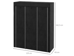 HOMCOM Stoffschrank mit Kleiderstange 8 Ebenen Faltbar Schwarz 125 x 43 x162,5cm