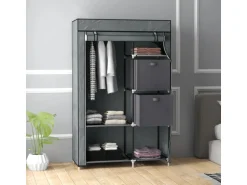 HOMCOM Stoffschrank mit Schubladen Reißverschluss Dunkelgrau 102 x 42,5 x162,5cm