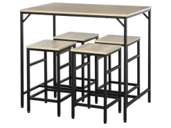 HOMCOM 5-Teiliges Bartisch-Set Eiche Schwarz 100 x 60 x 88 cm