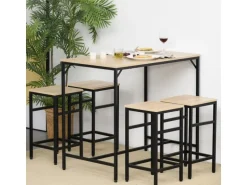 HOMCOM 5-Teiliges Bartisch-Set Eiche Schwarz 100 x 60 x 88 cm