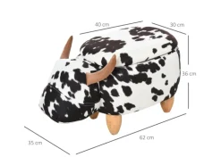 HOMCOM Tierhocker mit Stauraum Schweinchen Fußbank Schwarz Weiß 62 x 35 x 36cm