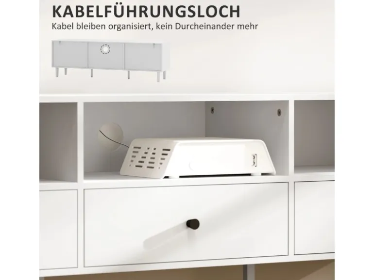 HOMCOM TV Schrank TV Board mit Schubladen 3 Offenen Fächern Weiß