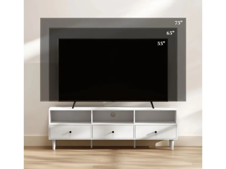 HOMCOM TV Schrank TV Board mit Schubladen 3 Offenen Fächern Weiß
