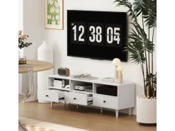 HOMCOM TV Schrank TV Board mit Schubladen 3 Offenen Fächern Weiß