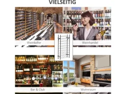 HOMCOM Weinregal Weinständer 60 Flaschen Wandbefestigung Metall Schwarz