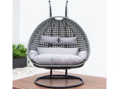 Home Deluxe Hängesessel Twin aus Polyrattan mit Regenabdeckung Grau