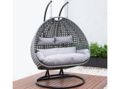 Home Deluxe Hängesessel Twin aus Polyrattan mit Regenabdeckung Grau