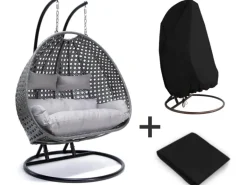 Home Deluxe Hängesessel Twin aus Polyrattan mit Regenabdeckung Grau