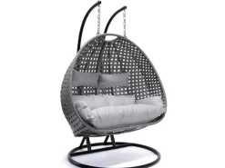 Home Deluxe Hängesessel Twin aus Polyrattan mit Regenabdeckung Grau