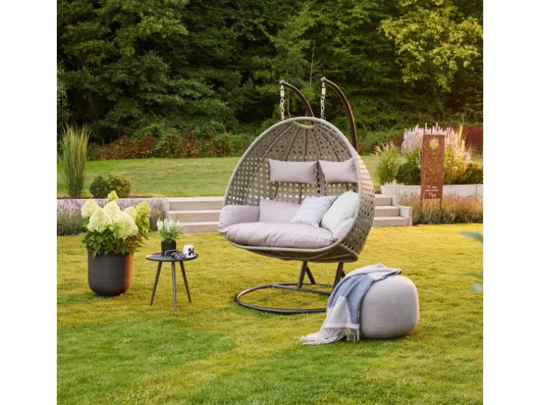 Home Deluxe Hängesessel Twin Polyrattan Grau