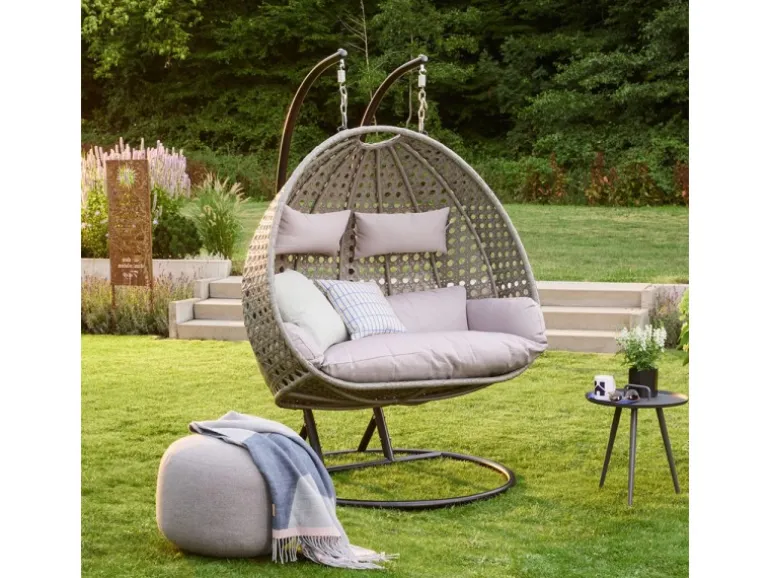 Home Deluxe Hängesessel Twin Polyrattan Grau