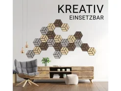 Homestyle4u Akustikpaneele Natur 30 x 26 cm 5 Stück Hexagon Wandpaneele Holz