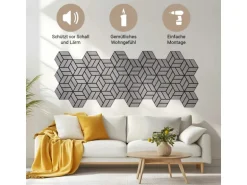 Homestyle4u Akustikpaneele 30 x 26 cm 10 Stück Grau Hexagon Wandpaneele Holz