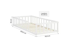 Homestyle4u Bodenbett 90x200 in Weiß mit Lattenrost 2523