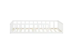 Homestyle4u Bodenbett 90x200 in Weiß mit Lattenrost 2523