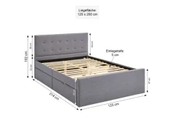 Homestyle4u Doppelbett 120x200 Polsterbett in Grau 1979