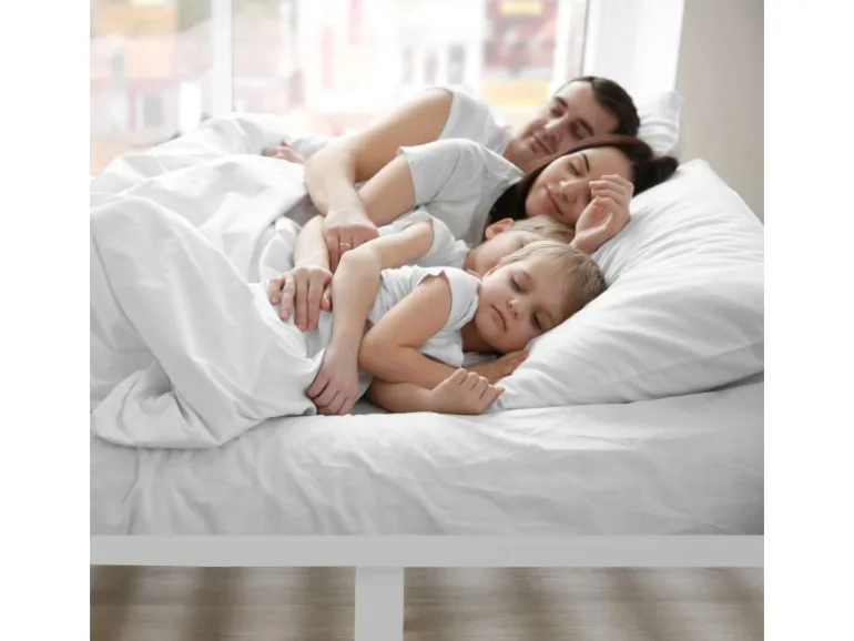 Homestyle4u Familienbett XXL 270x200 cm in Weiß mit Lattenrost 2050