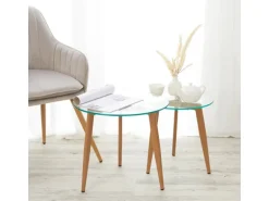 Homestyle4u Glastische Beistelltisch Couchtisch Glas Rund 2 er Set 1822