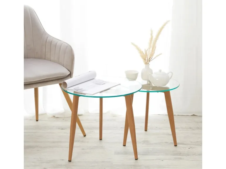 Homestyle4u Glastische Beistelltisch Couchtisch Glas Rund 2 er Set 1822