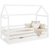 Homestyle4u Hausbett 90x200 mit Bettkasten in Weiß 2522