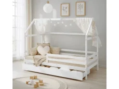 Homestyle4u Hausbett 90x200 mit Bettkasten in Weiß 2522