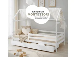 Homestyle4u Hausbett 90x200 mit Bettkasten in Weiß 2522