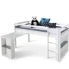 Homestyle4u Hochbett 90x200 in Weiß mit Schreibtisch 1880