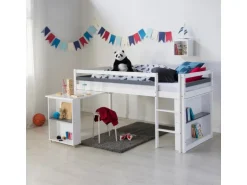 Homestyle4u Hochbett 90x200 in Weiß mit Schreibtisch 1880