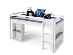 Homestyle4u Hochbett 90x200 in Weiß mit Schreibtisch 1880