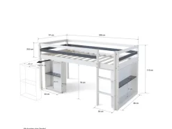 Homestyle4u Hochbett 90x200 in Weiß mit Schreibtisch 1880