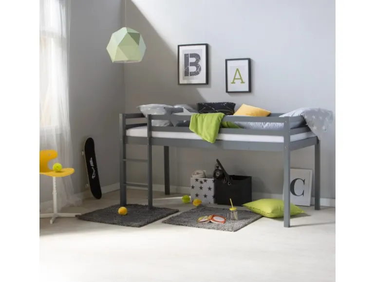Homestyle4u Hochbett 90x200 in Grau 1861