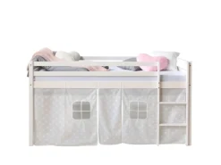 Homestyle4u Hochbett 90x200 mit Vorhang in Weiß Sterne 1888