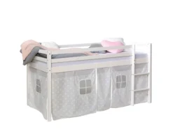 Homestyle4u Hochbett 90x200 mit Vorhang in Weiß Sterne 1888