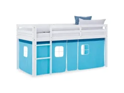 Homestyle4u Hochbett 90x200 mit Lattenrost Vorhang Blau Kinderbett 2984