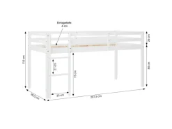 Homestyle4u Hochbett 90x200 mit Lattenrost Vorhang Blau Kinderbett 2984