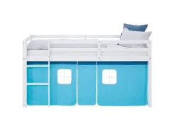 Homestyle4u Hochbett 90x200 mit Lattenrost Vorhang Blau Kinderbett 2984