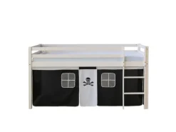 Homestyle4u Hochbett 90x200 Weiß Vorhang Pirat 1534