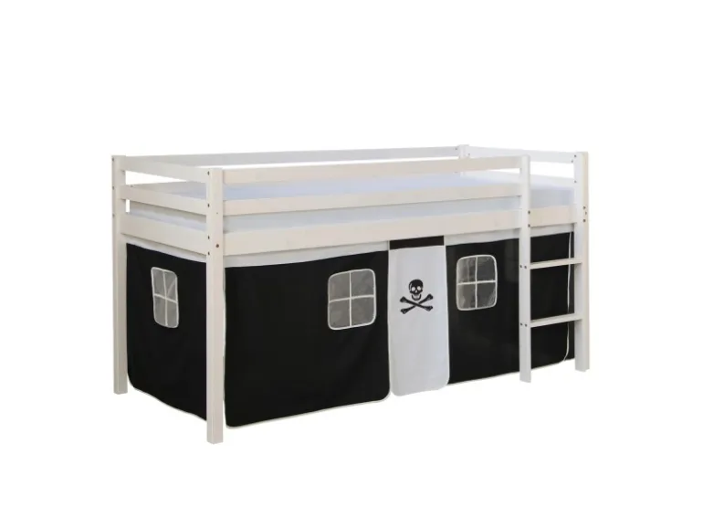 Homestyle4u Hochbett 90x200 Weiß Vorhang Pirat 1534