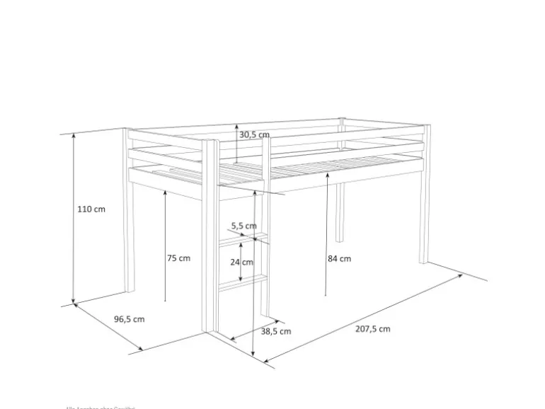 Homestyle4u Hochbett 90x200 Weiß Vorhang Pirat 1534